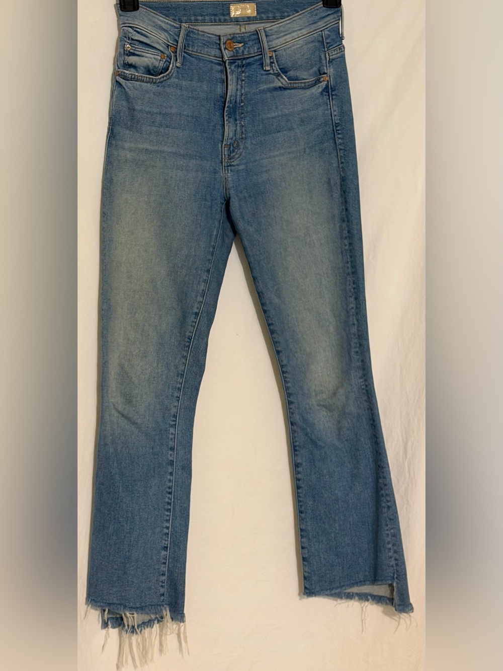 MOTHER The Insider Crop Step Fray Jeans Medium Wash High Rise Bootcut Denim